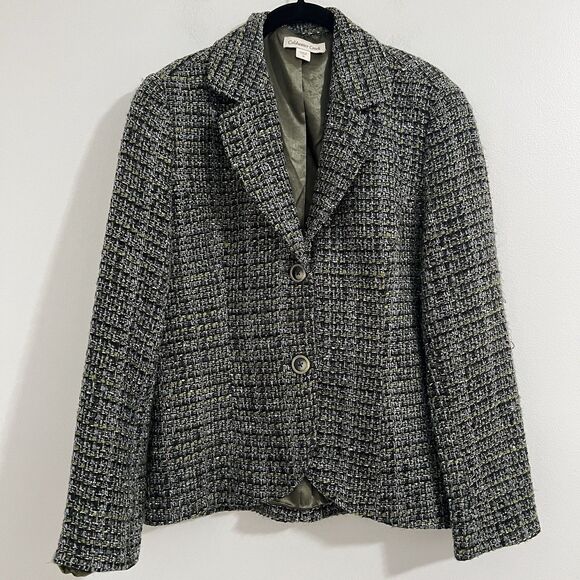 Coldwater Creek Tweed Blazer Jacket Size 10 Olive Green Preppy Career Cocktail - Picture 1 of 7